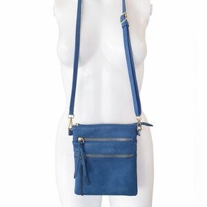🍀🍀 Blue Crossbody Organizer Bag Isabelle Multi Pocket Faux Leather Purse